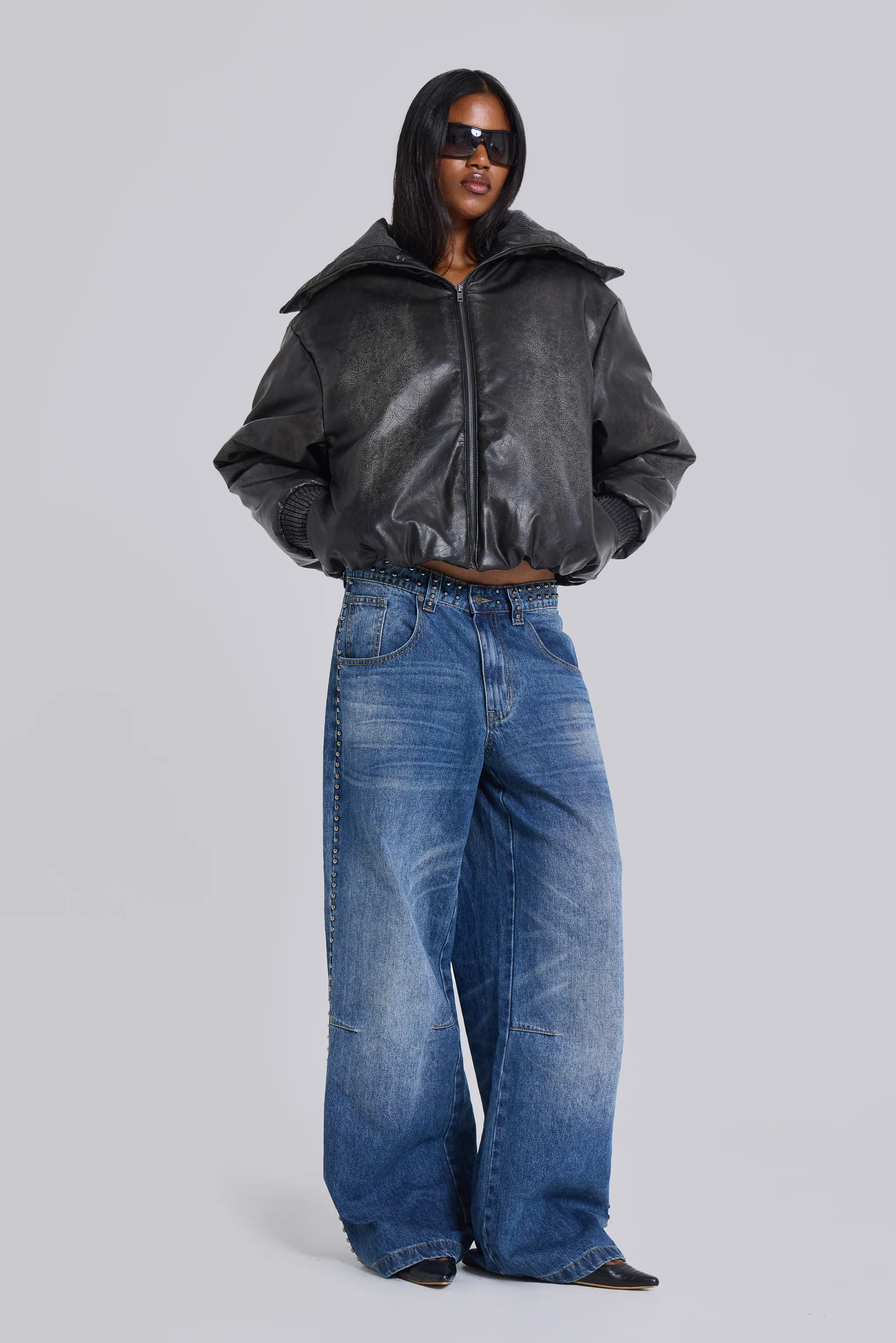 Black Alloy Vegan Leather Bomber Jacket - Image 3