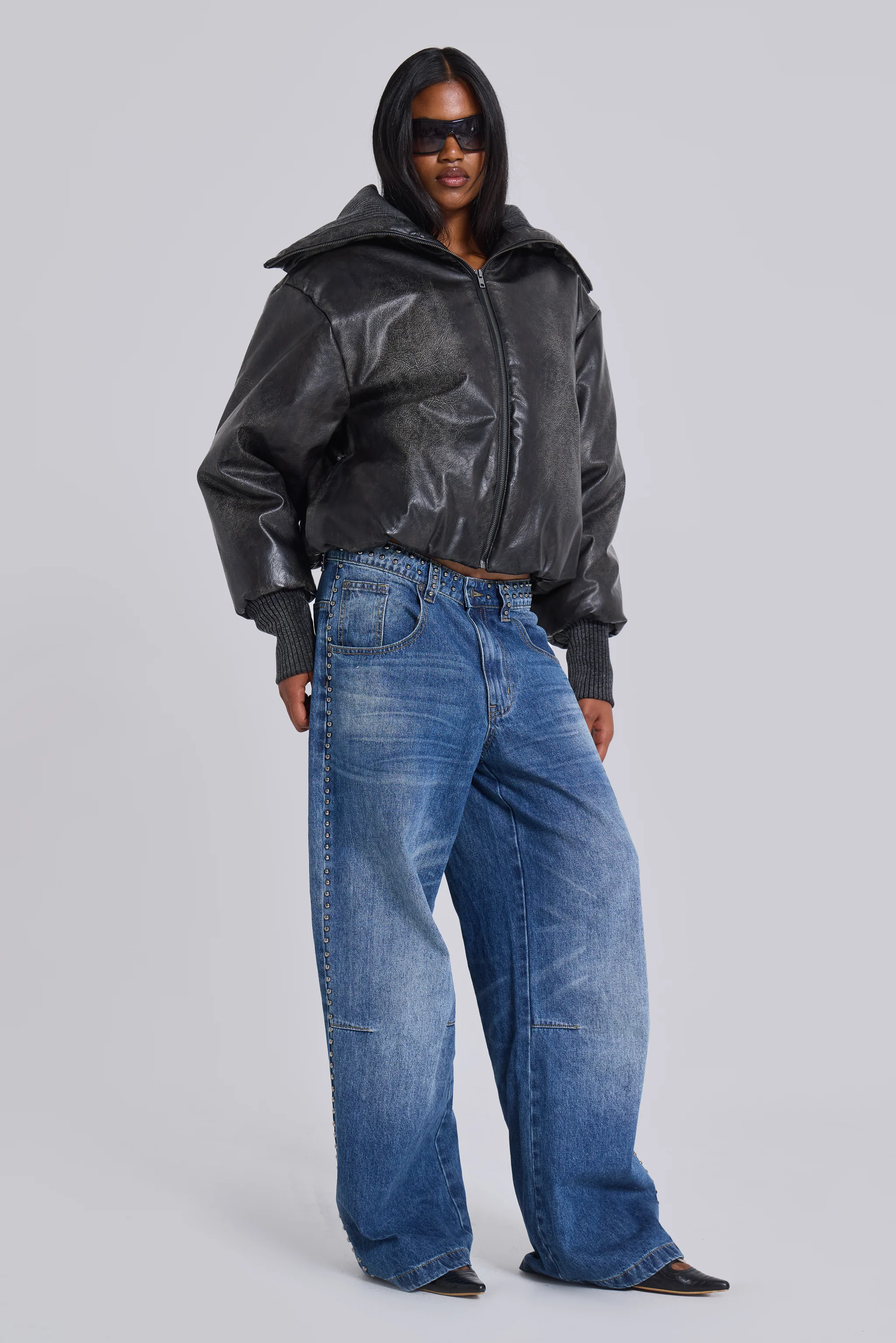 Black Alloy Vegan Leather Bomber Jacket - Image 5