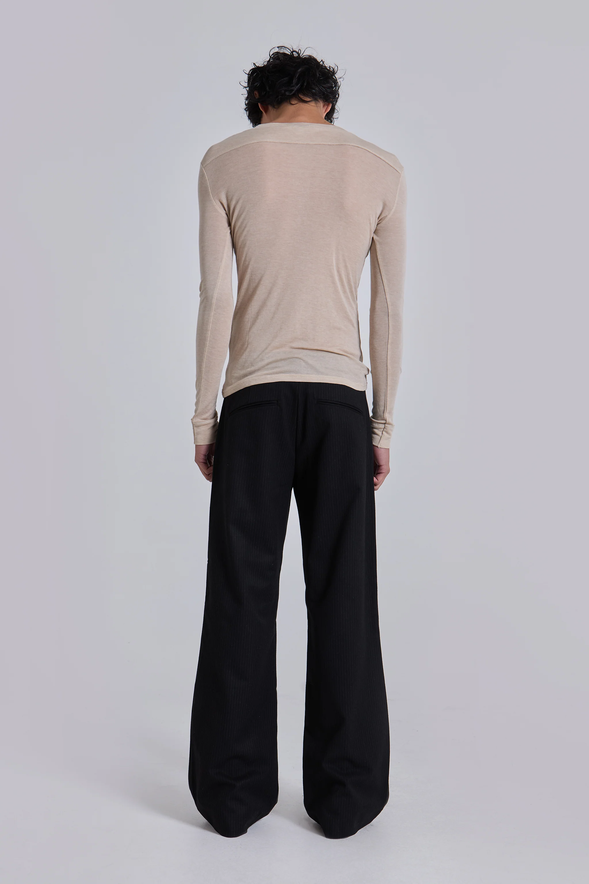 Black Pinstripe Stacked Straight Suit Pants - Image 4