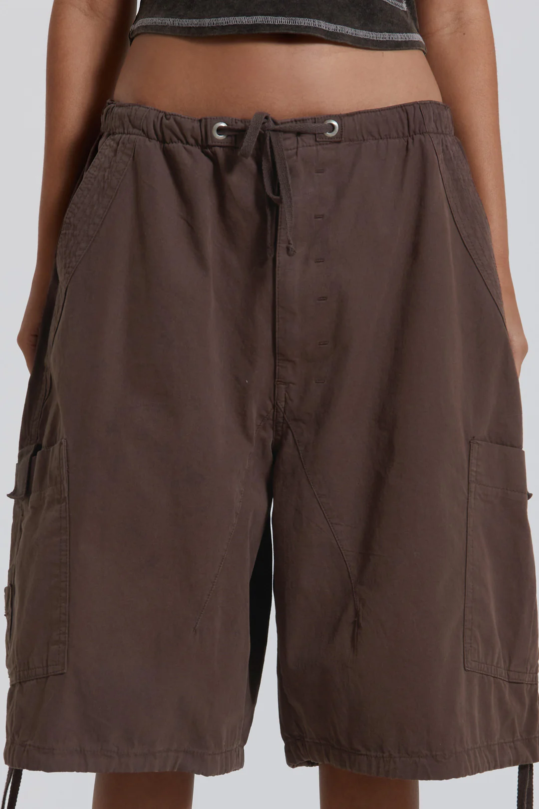 Brown Parachute Cargo Shorts - Image 3