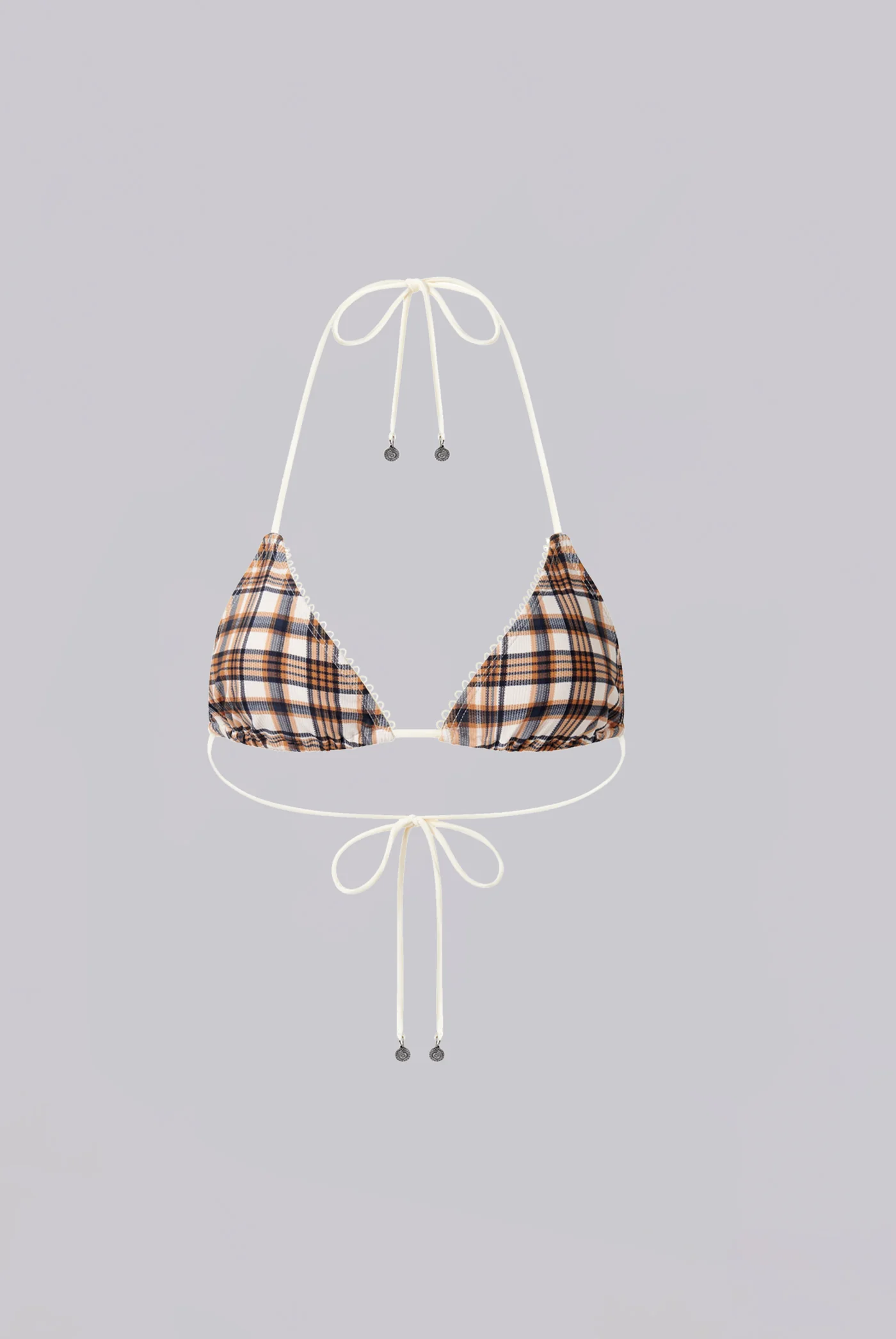 Brown Checked In Triangle Bikini Top - Image 4