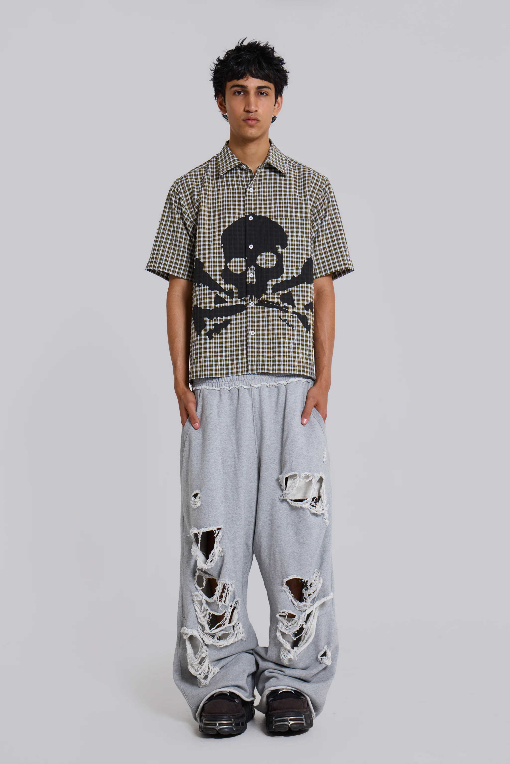 Distressed Grey Marl Baggy Monster Joggers - Image 3