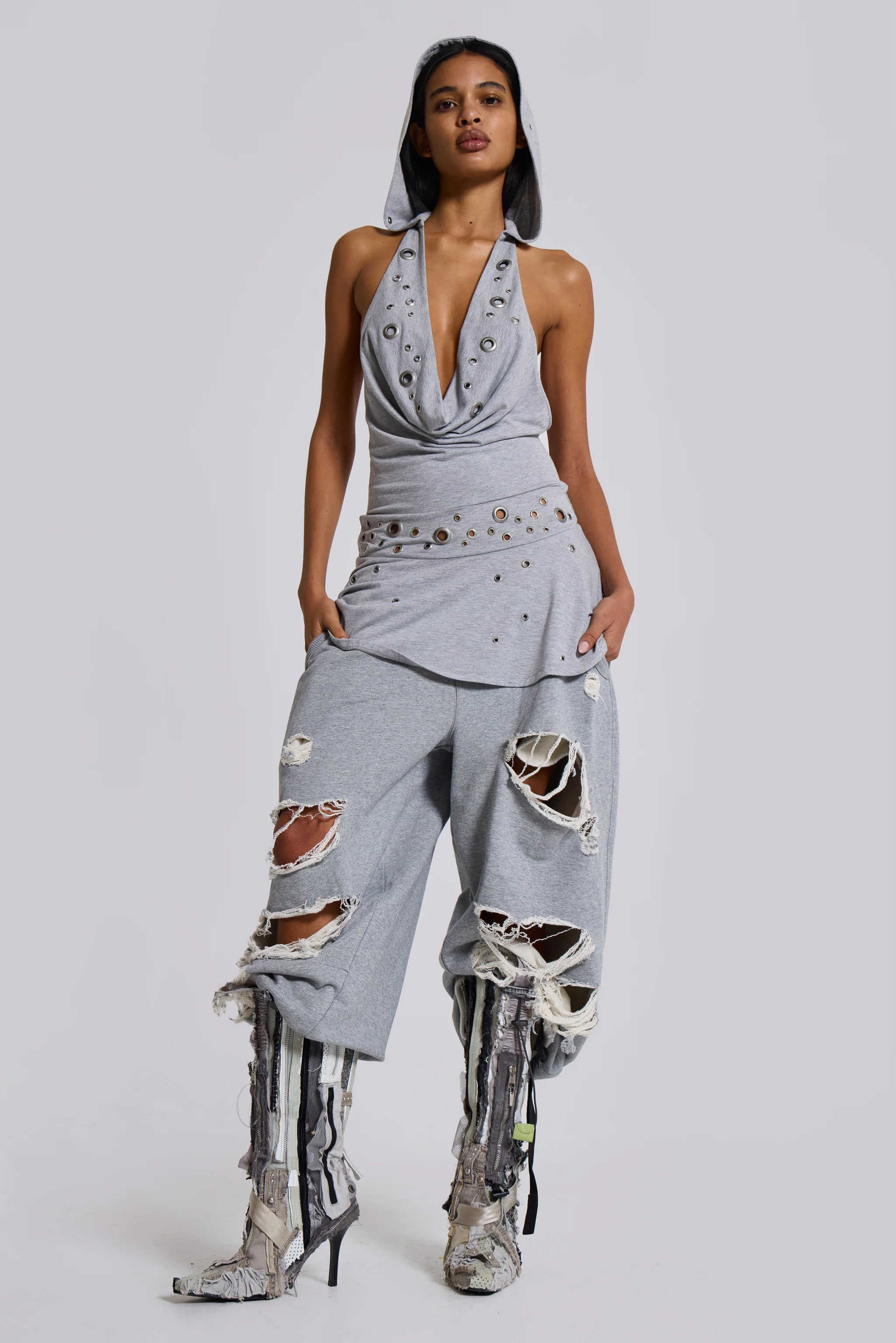 Distressed Grey Marl Baggy Monster Joggers - Image 10