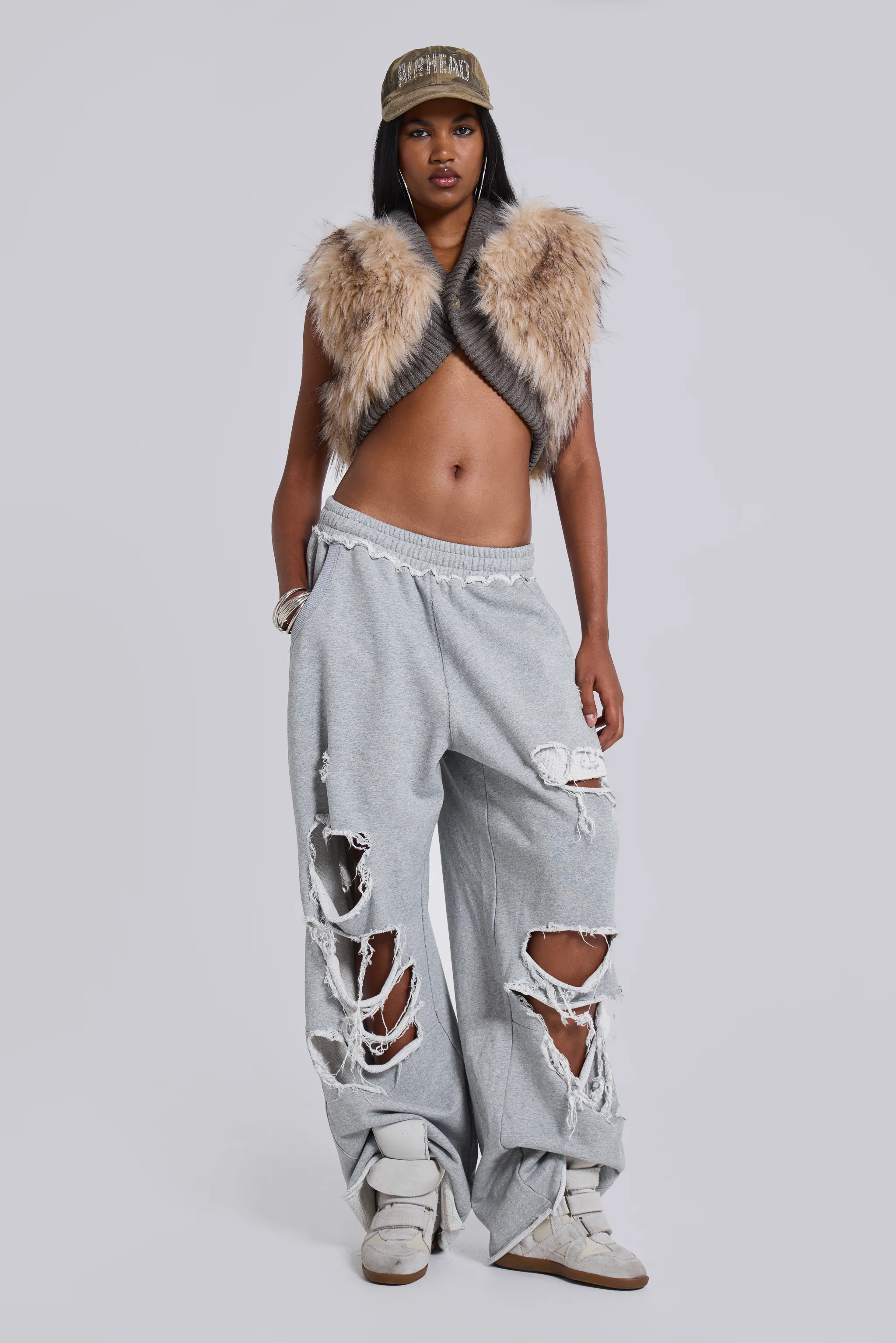 Distressed Grey Marl Baggy Monster Joggers - Image 4