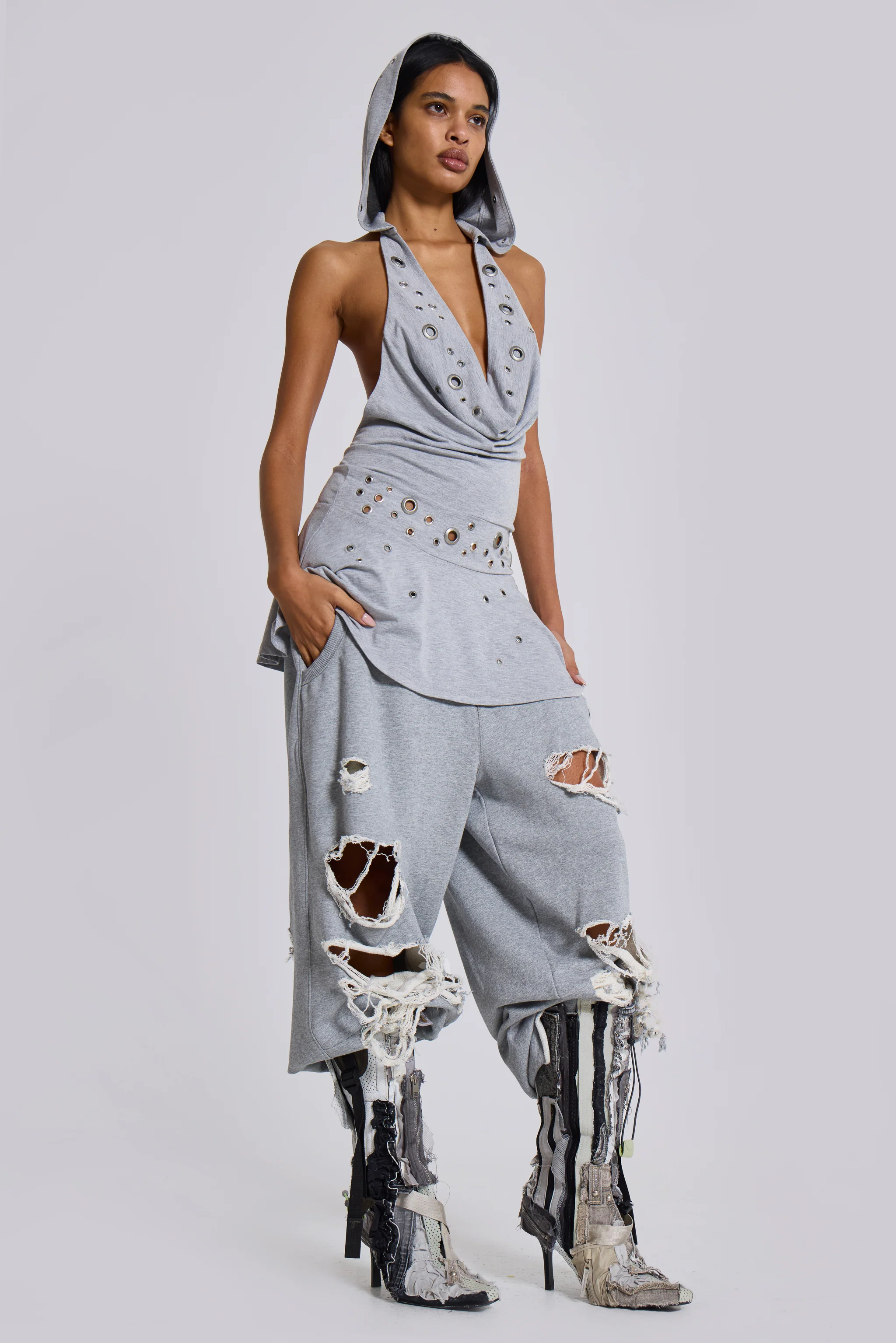 Distressed Grey Marl Baggy Monster Joggers - Image 9