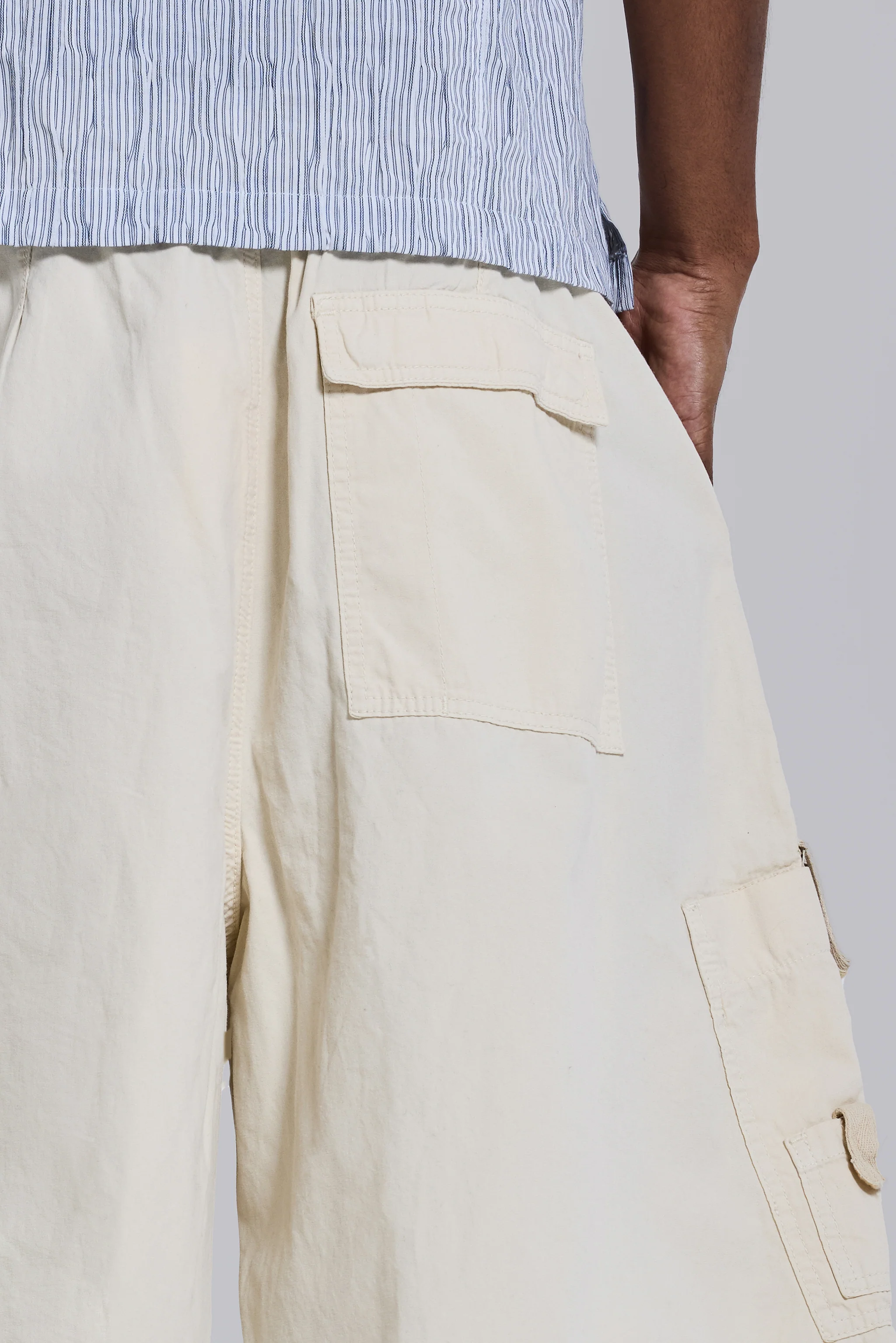Ecru Parachute Cargo Baggy Shorts - Image 3