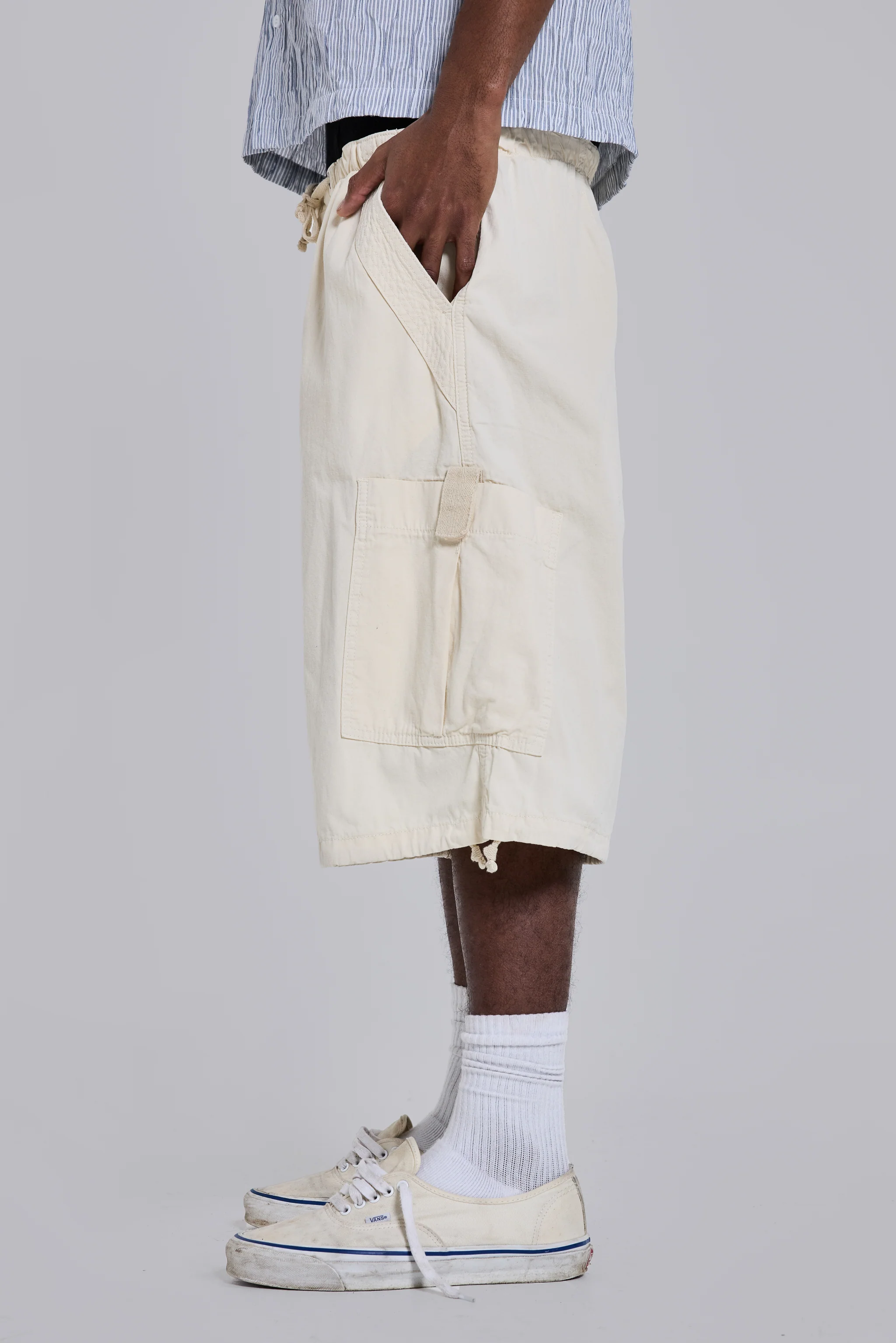 Ecru Parachute Cargo Baggy Shorts - Image 6