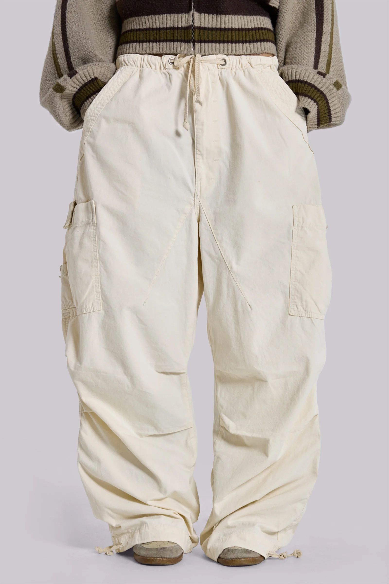 Ecru Parachute Cargo Pants - Image 10