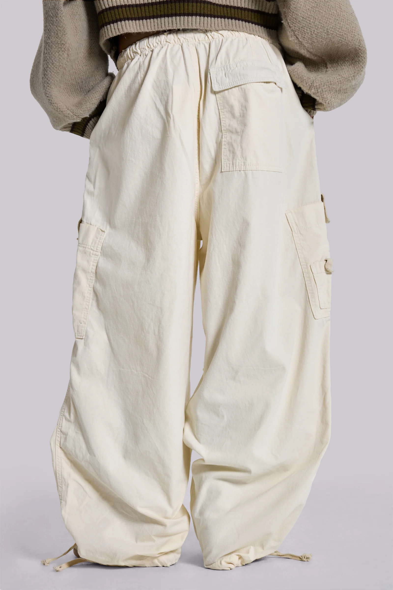 Ecru Parachute Cargo Pants - Image 16