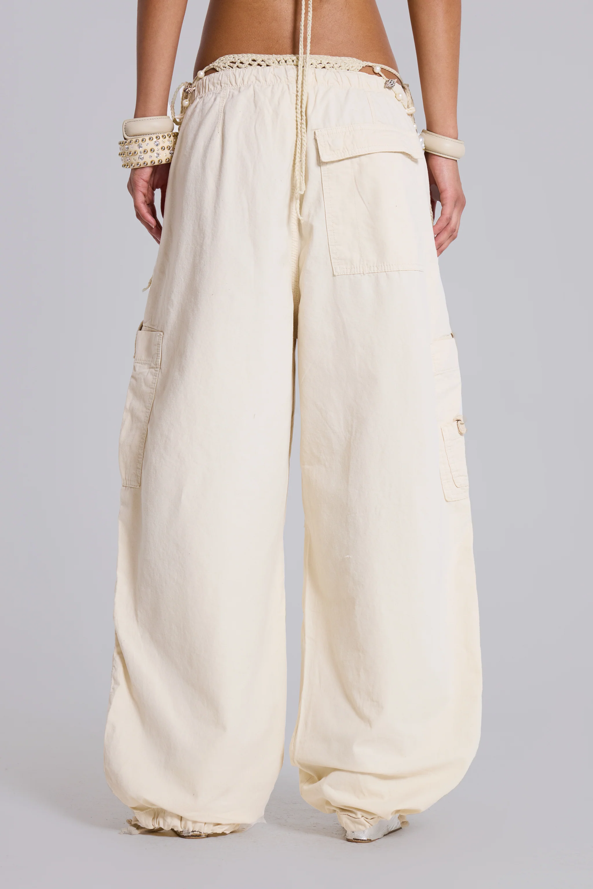Ecru Parachute Cargo Pants - Image 3