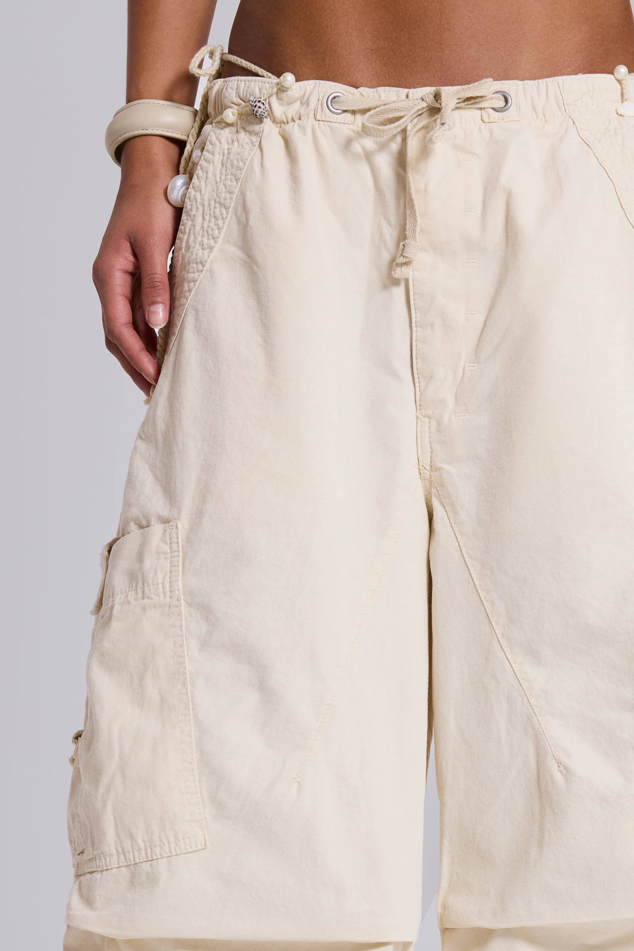 Ecru Parachute Cargo Pants - Image 5