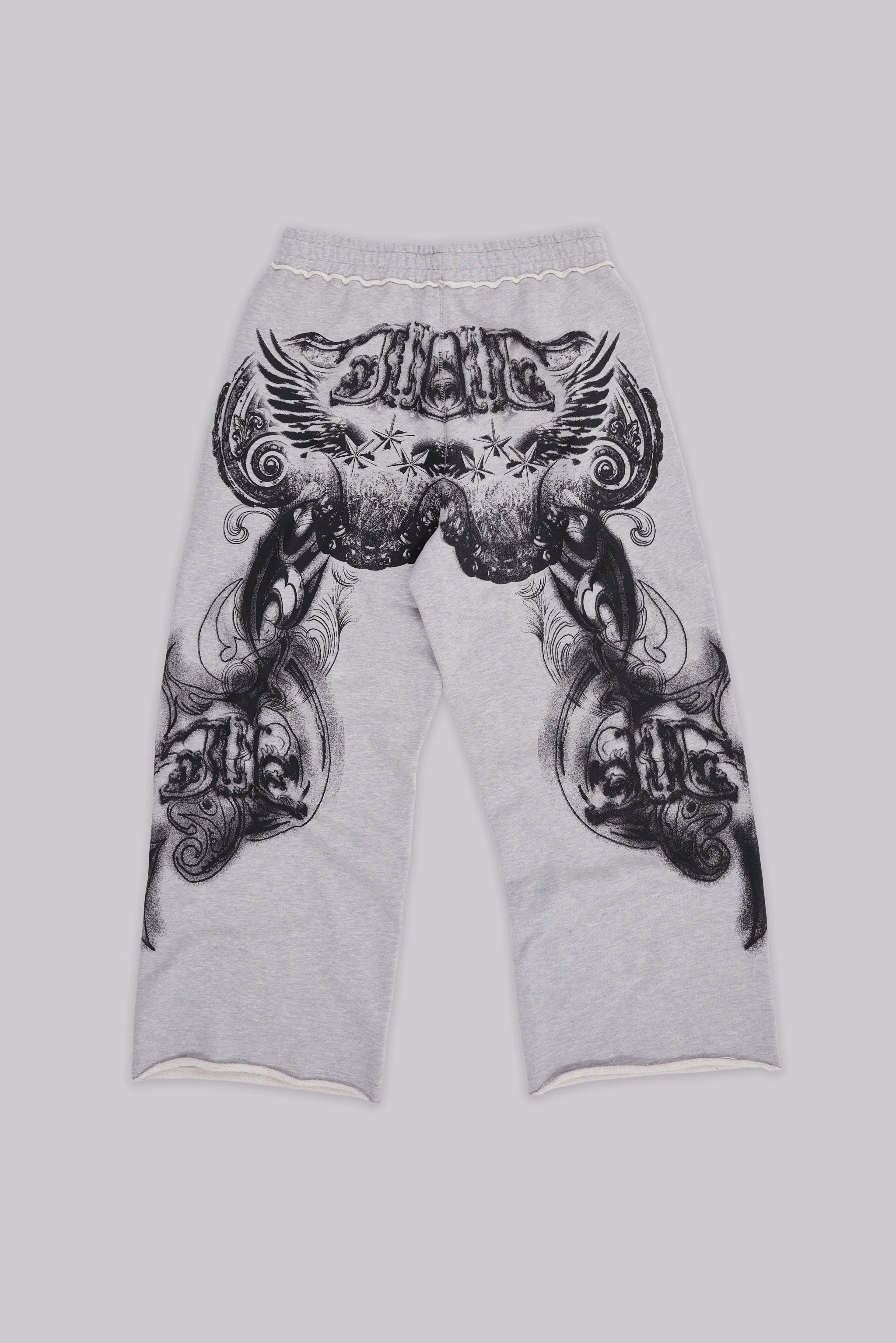 Grey Marl Gothic Print Baggy Monster Joggers - Image 3