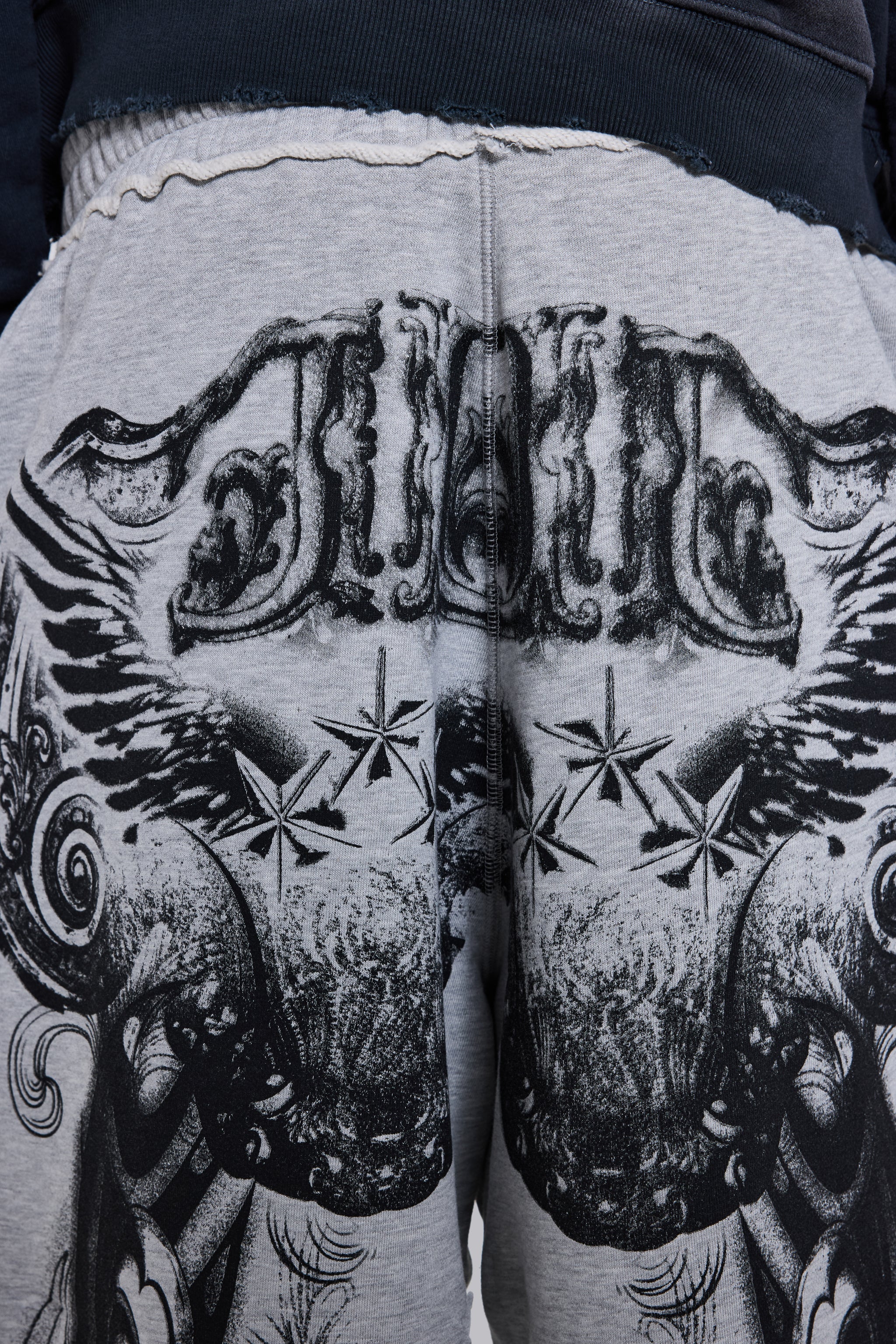 Grey Marl Gothic Print Baggy Monster Joggers - Image 6