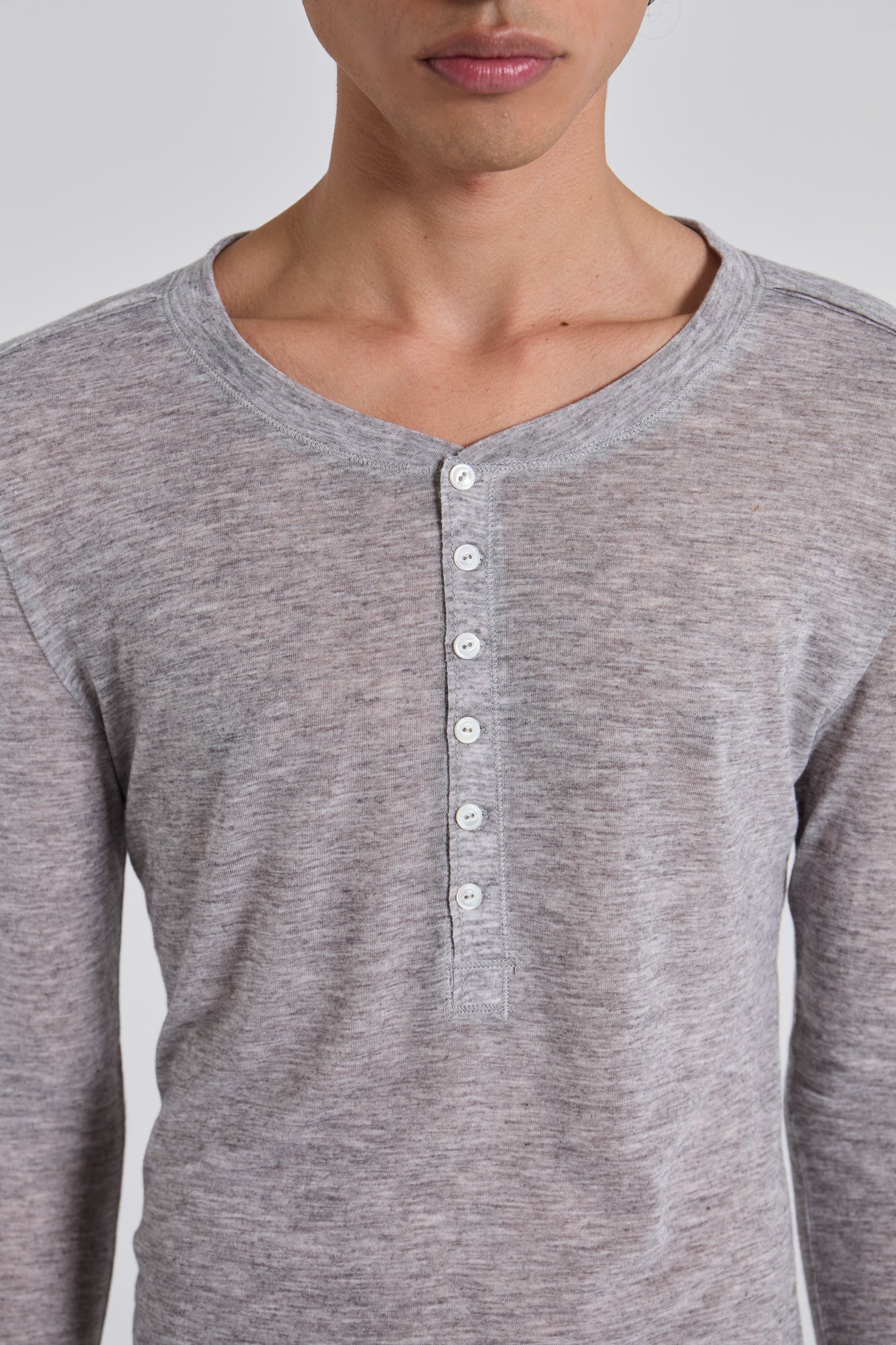Grey Marl Haze Henley Top - Image 6