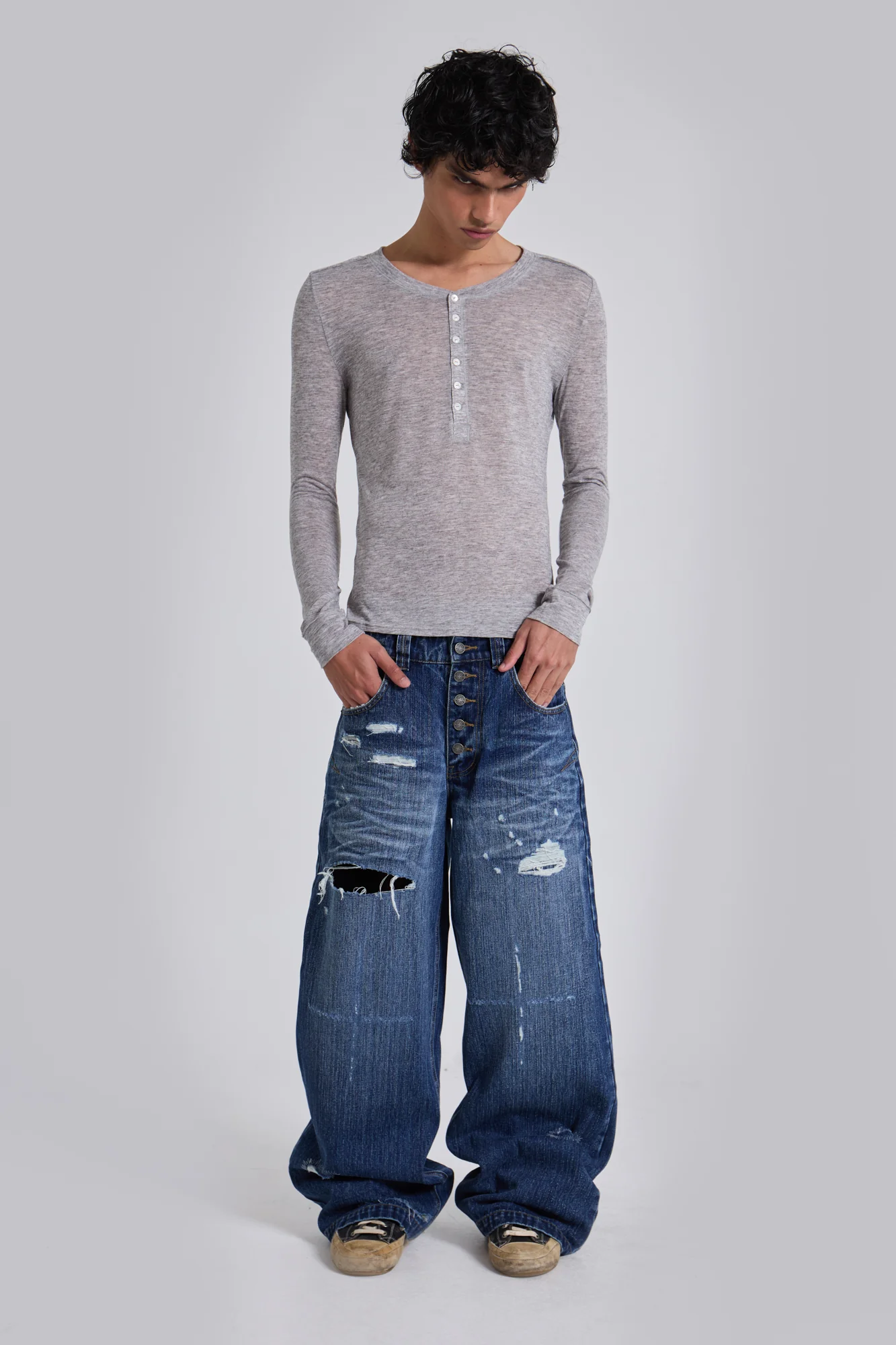 Grey Marl Haze Henley Top - Image 9