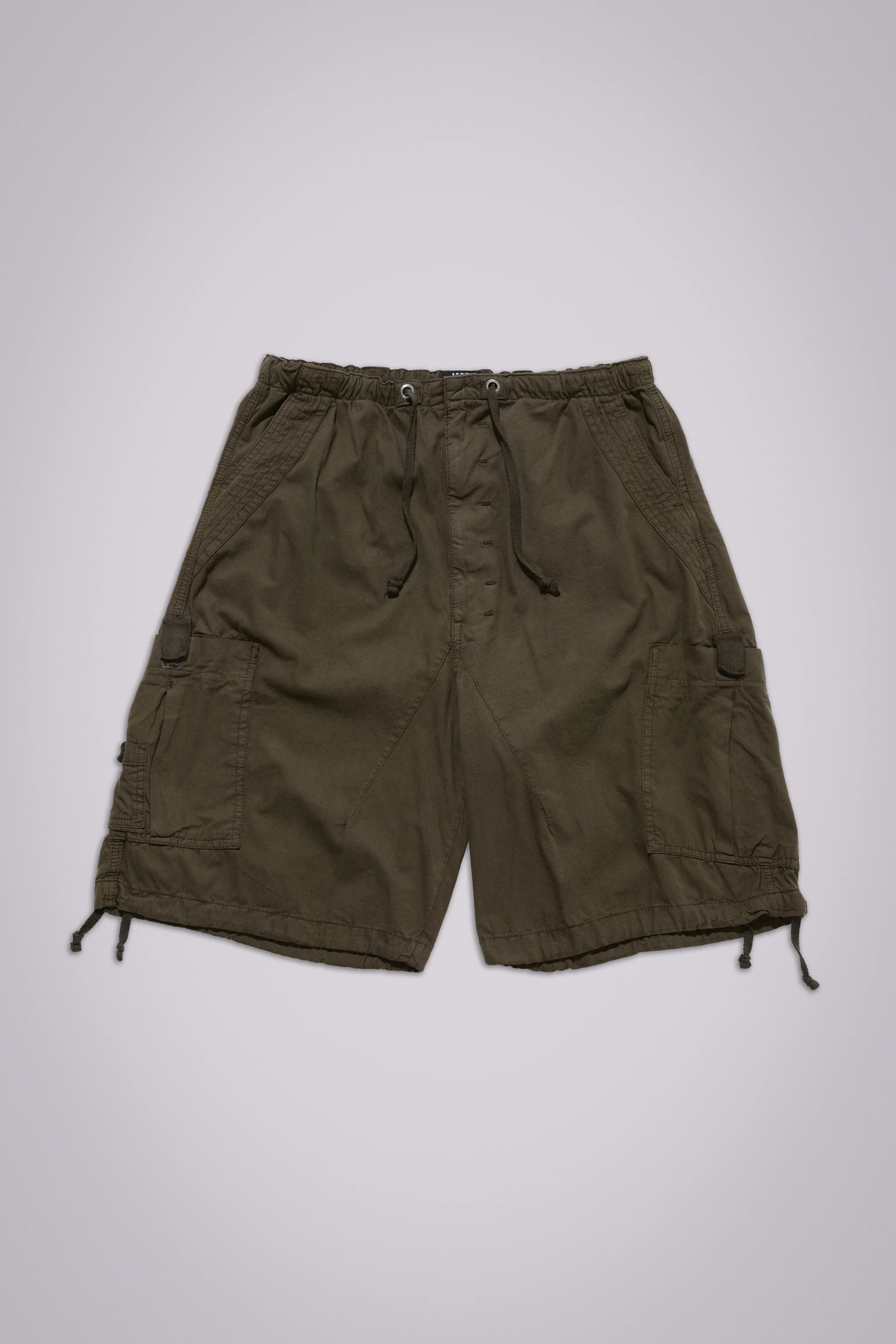 Khaki Parachute Cargo Baggy Shorts - Image 3