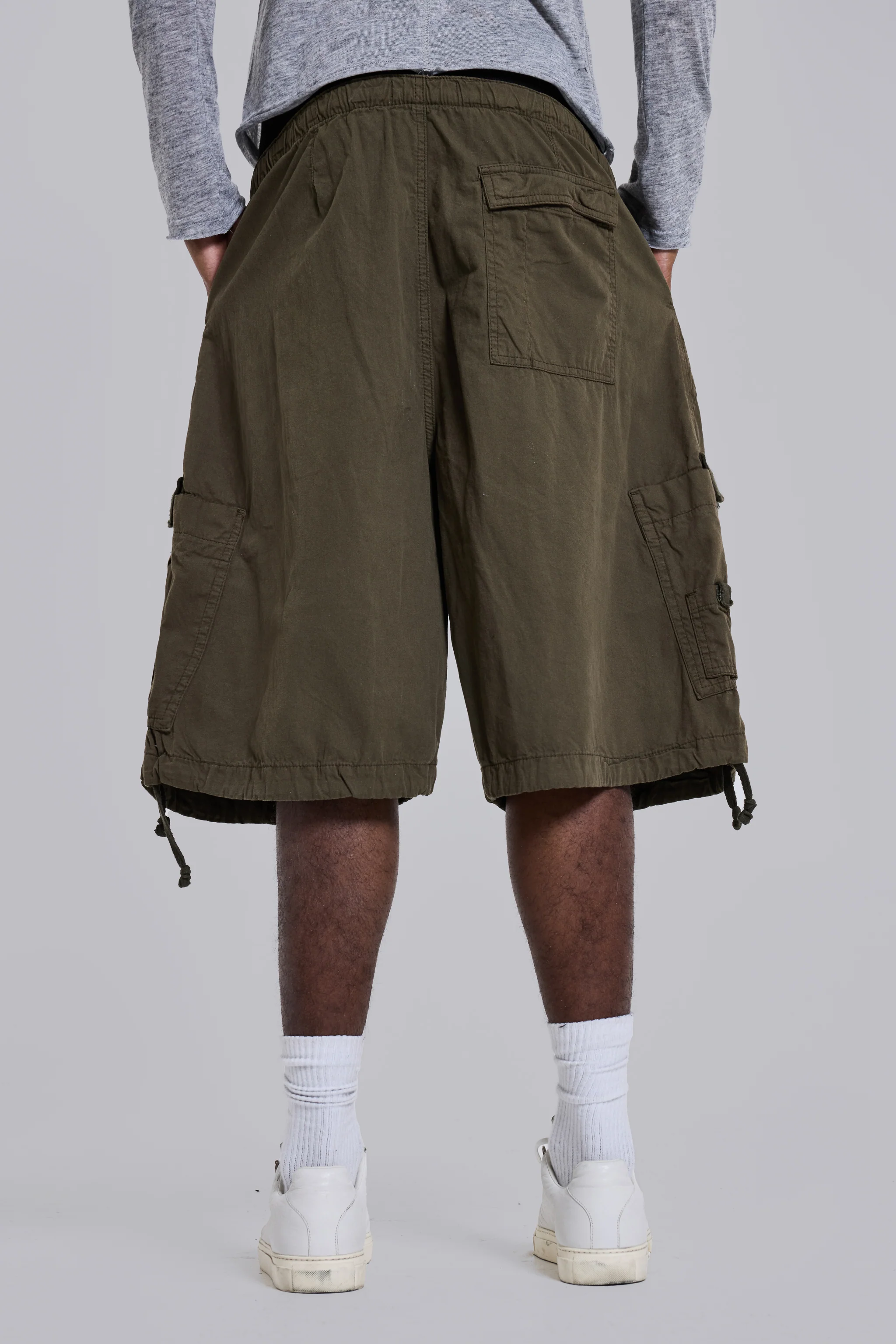 Khaki Parachute Cargo Baggy Shorts - Image 4