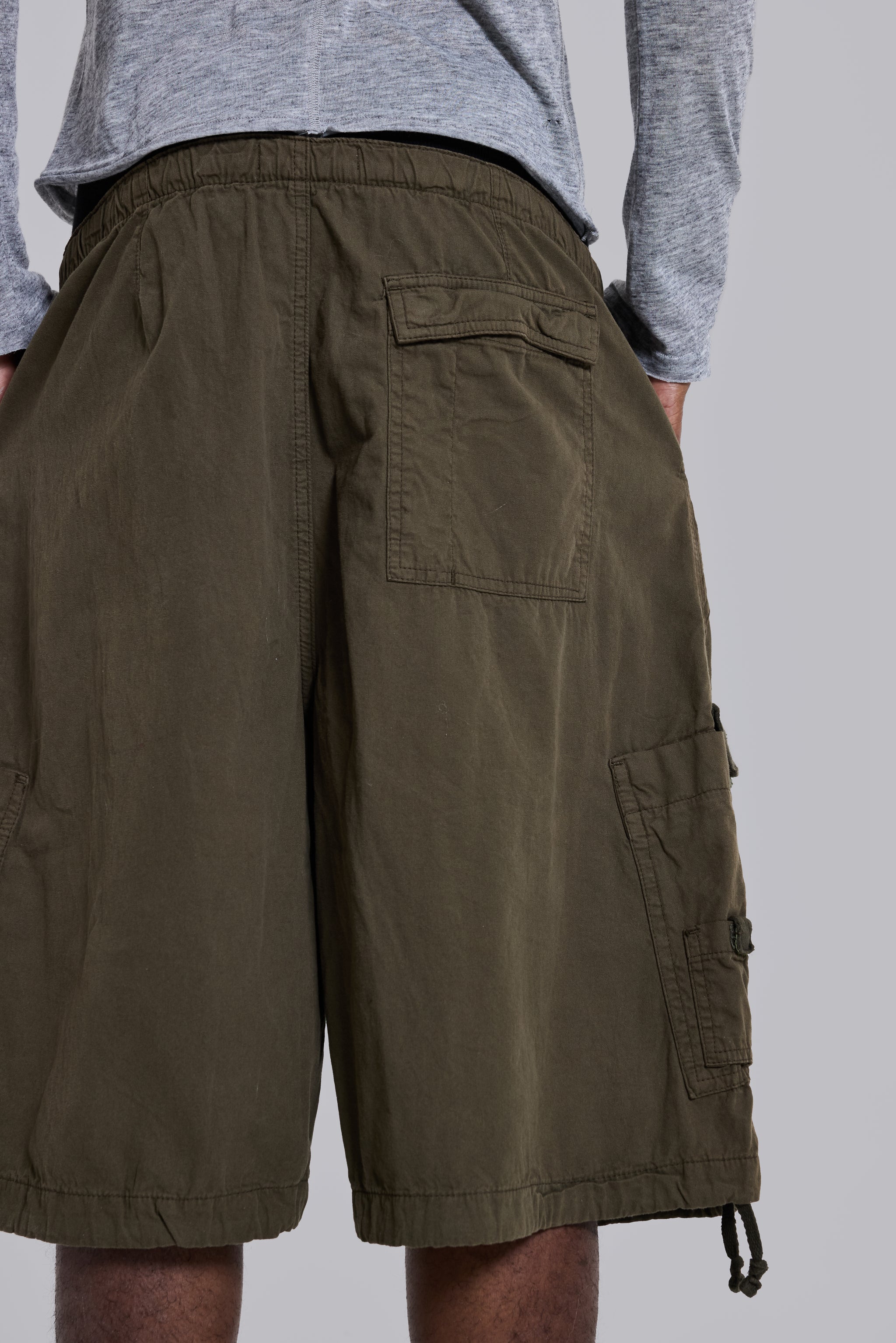 Khaki Parachute Cargo Baggy Shorts - Image 5