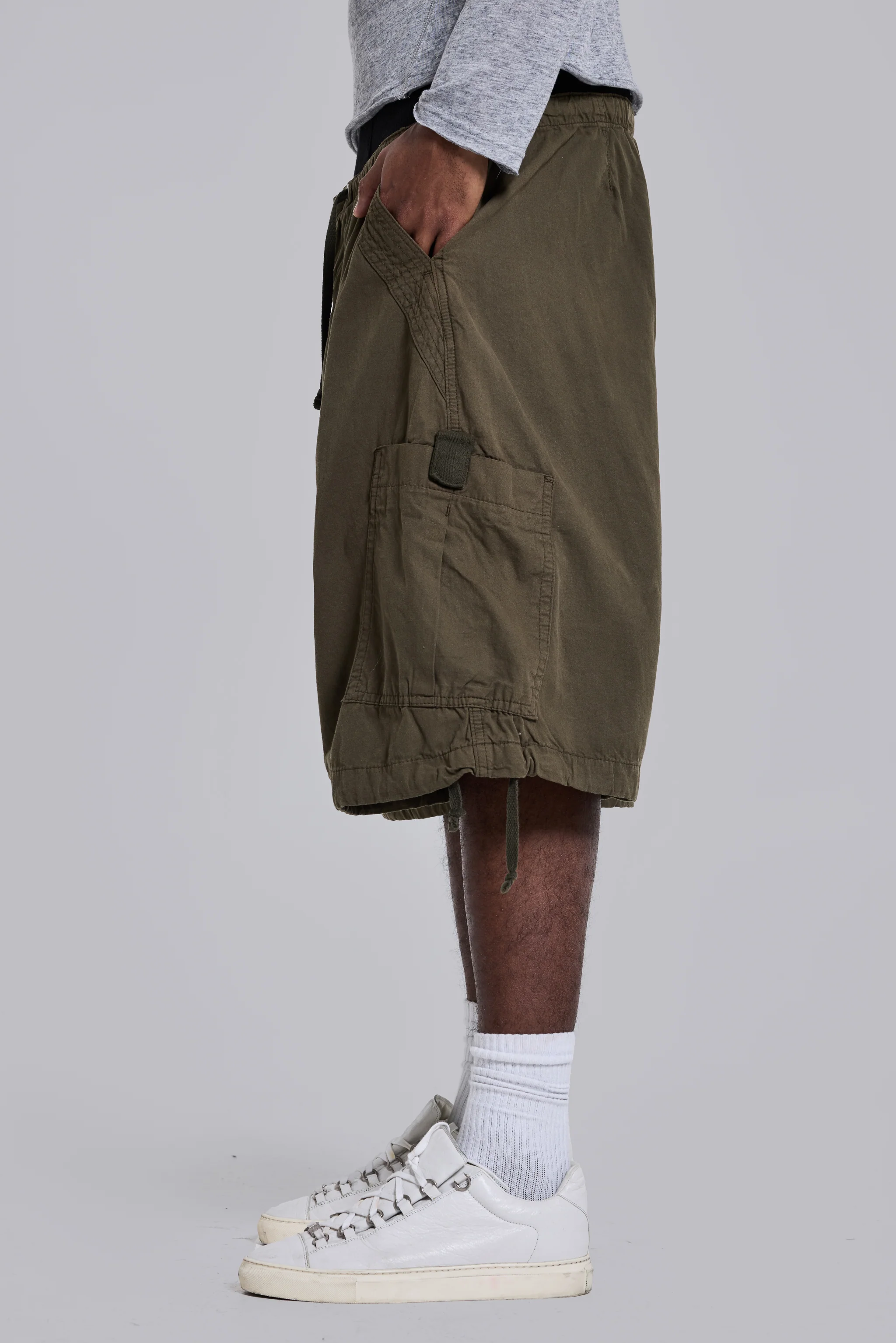Khaki Parachute Cargo Baggy Shorts - Image 7