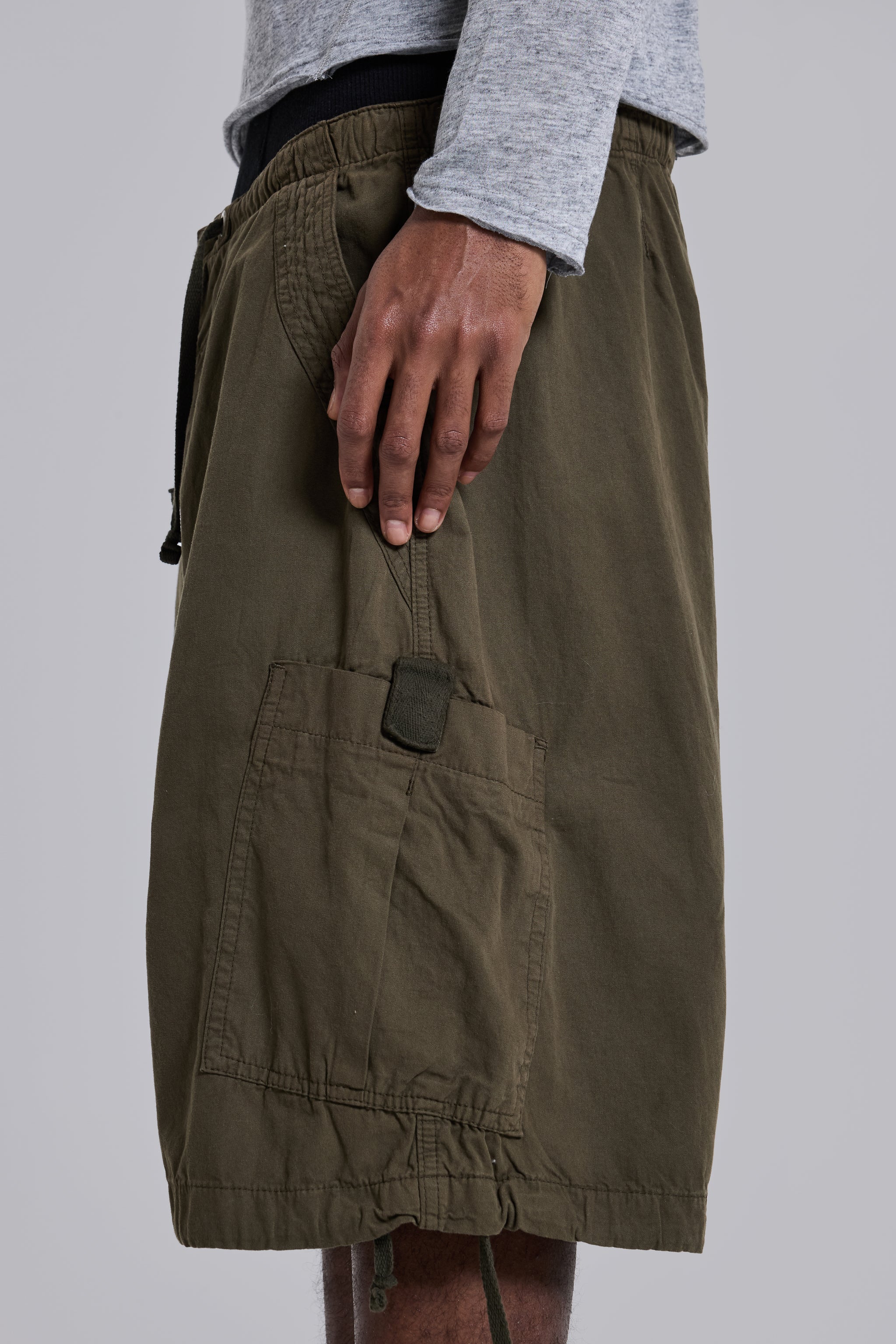 Khaki Parachute Cargo Baggy Shorts - Image 8