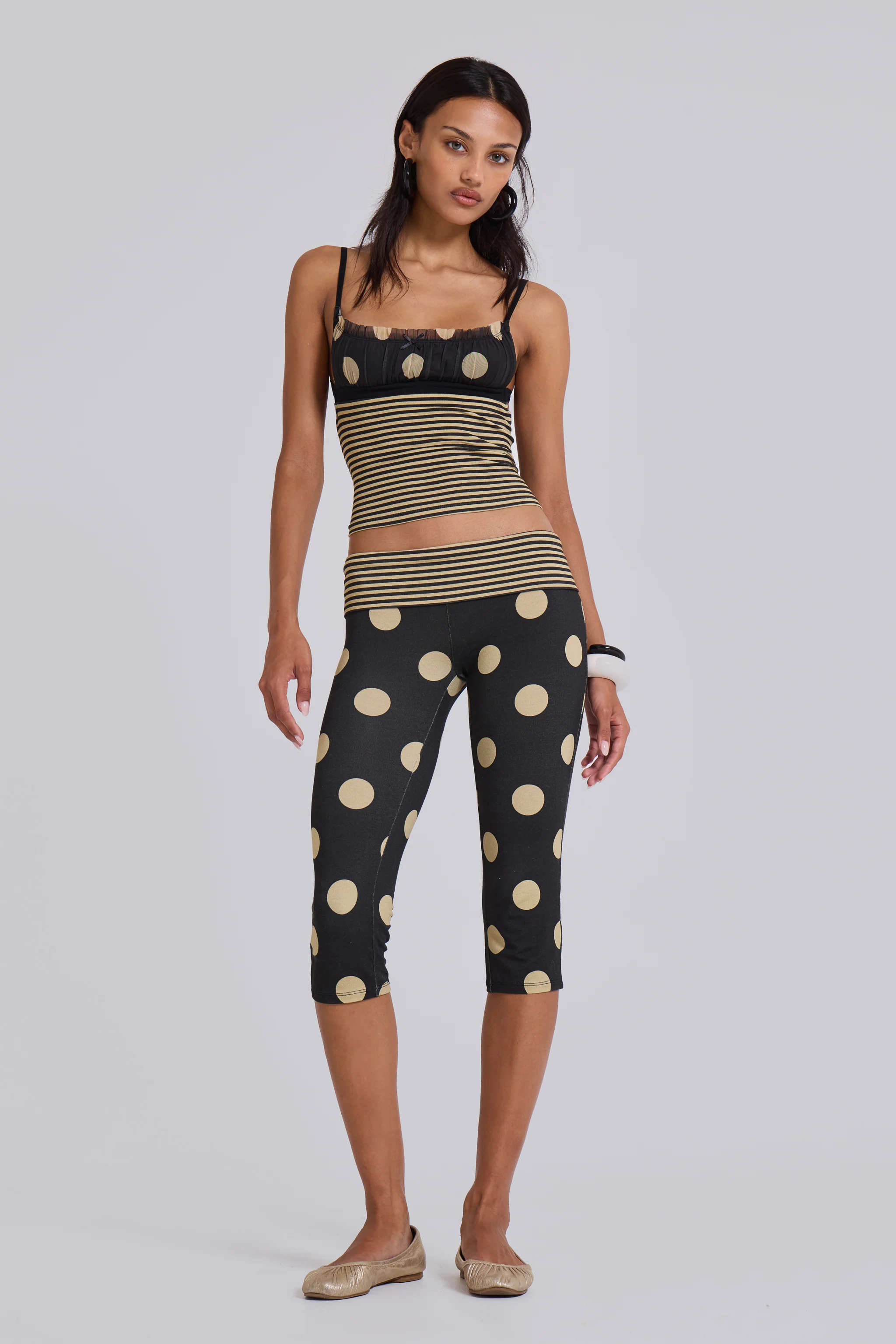 Lola Ruched Cami Top in Polkadot Stripe - Image 4