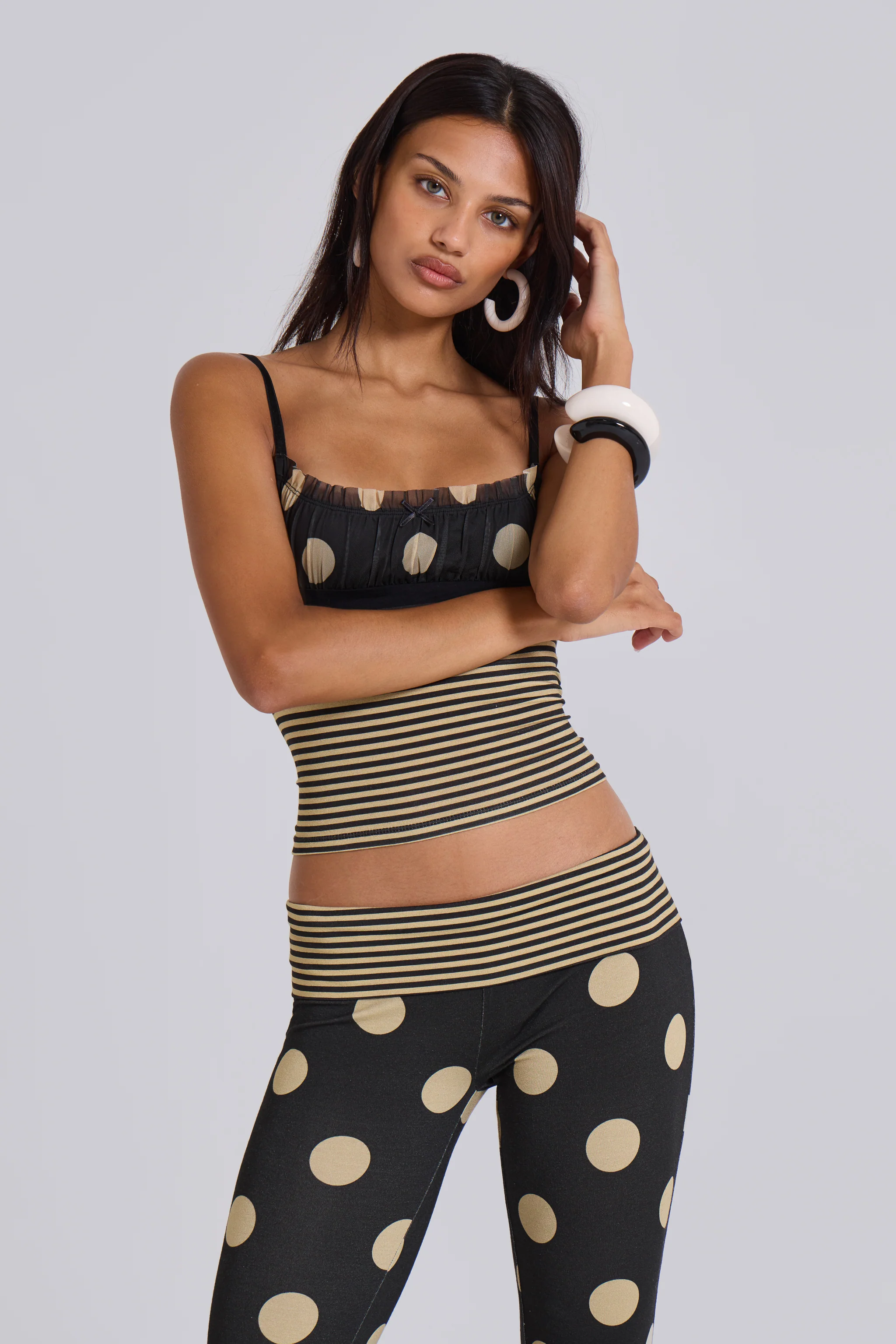 Lola Ruched Cami Top in Polkadot Stripe - Image 5