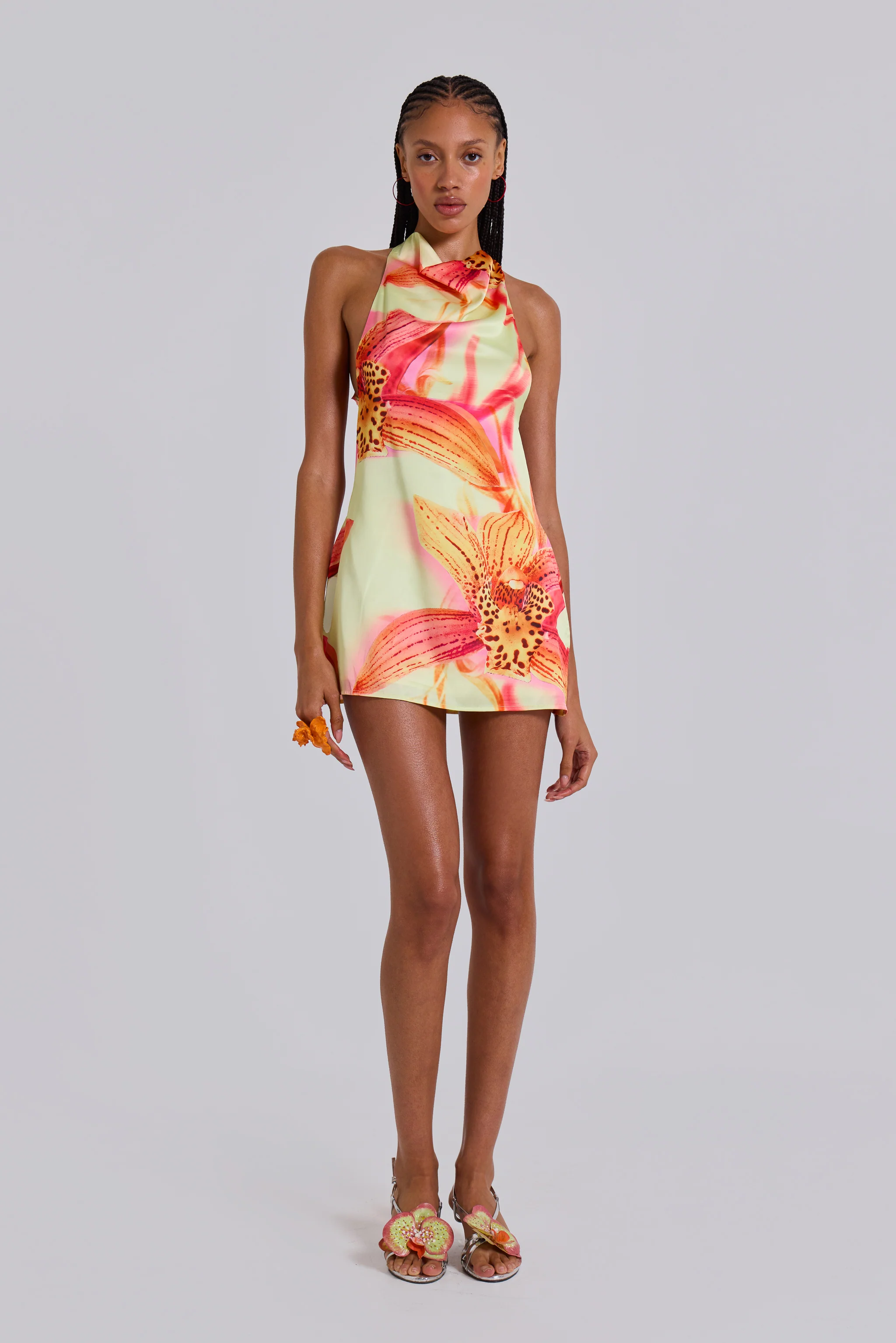 Lucia Backless Mini Dress With Flower Detail - Image 3