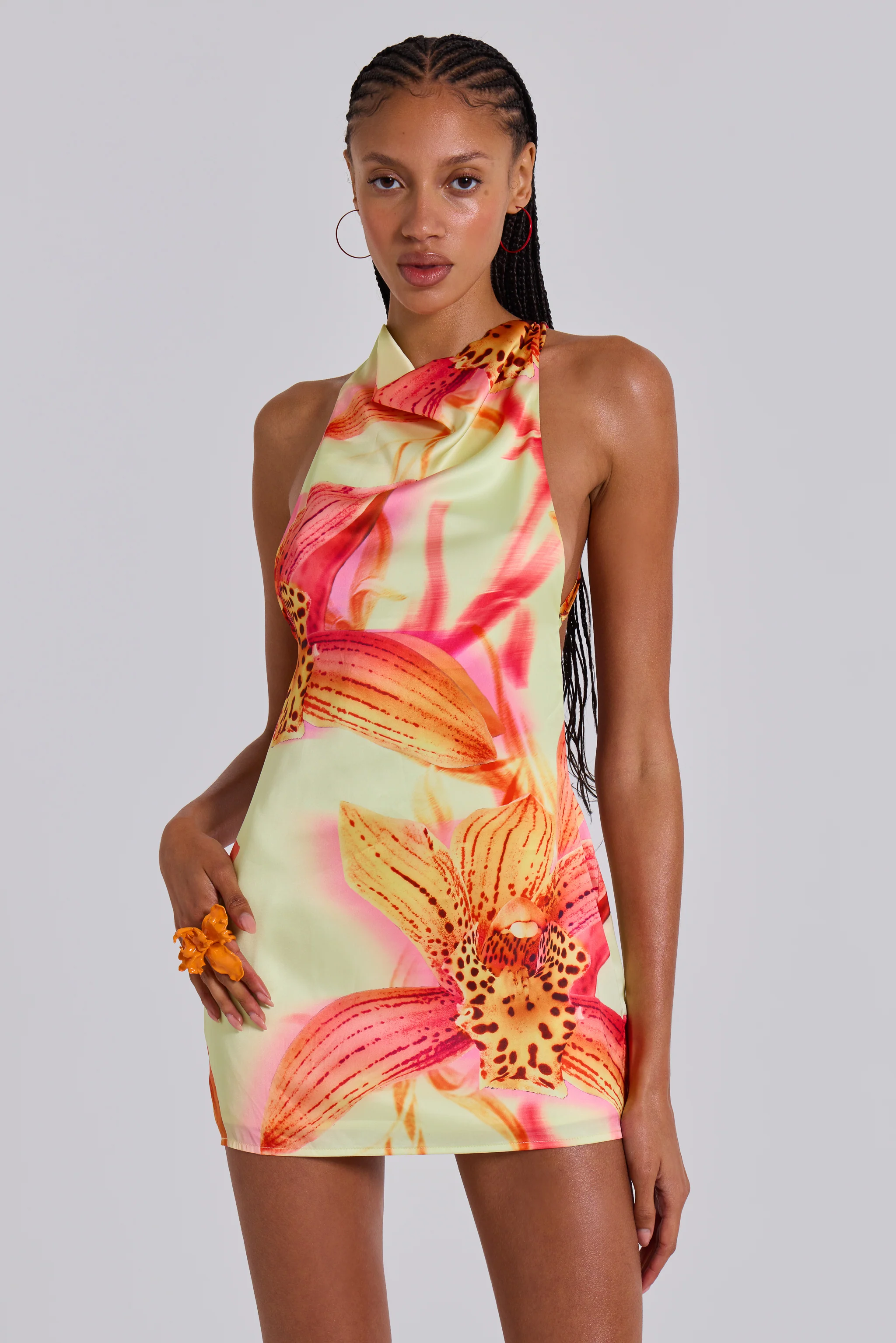 Lucia Backless Mini Dress With Flower Detail - Image 5