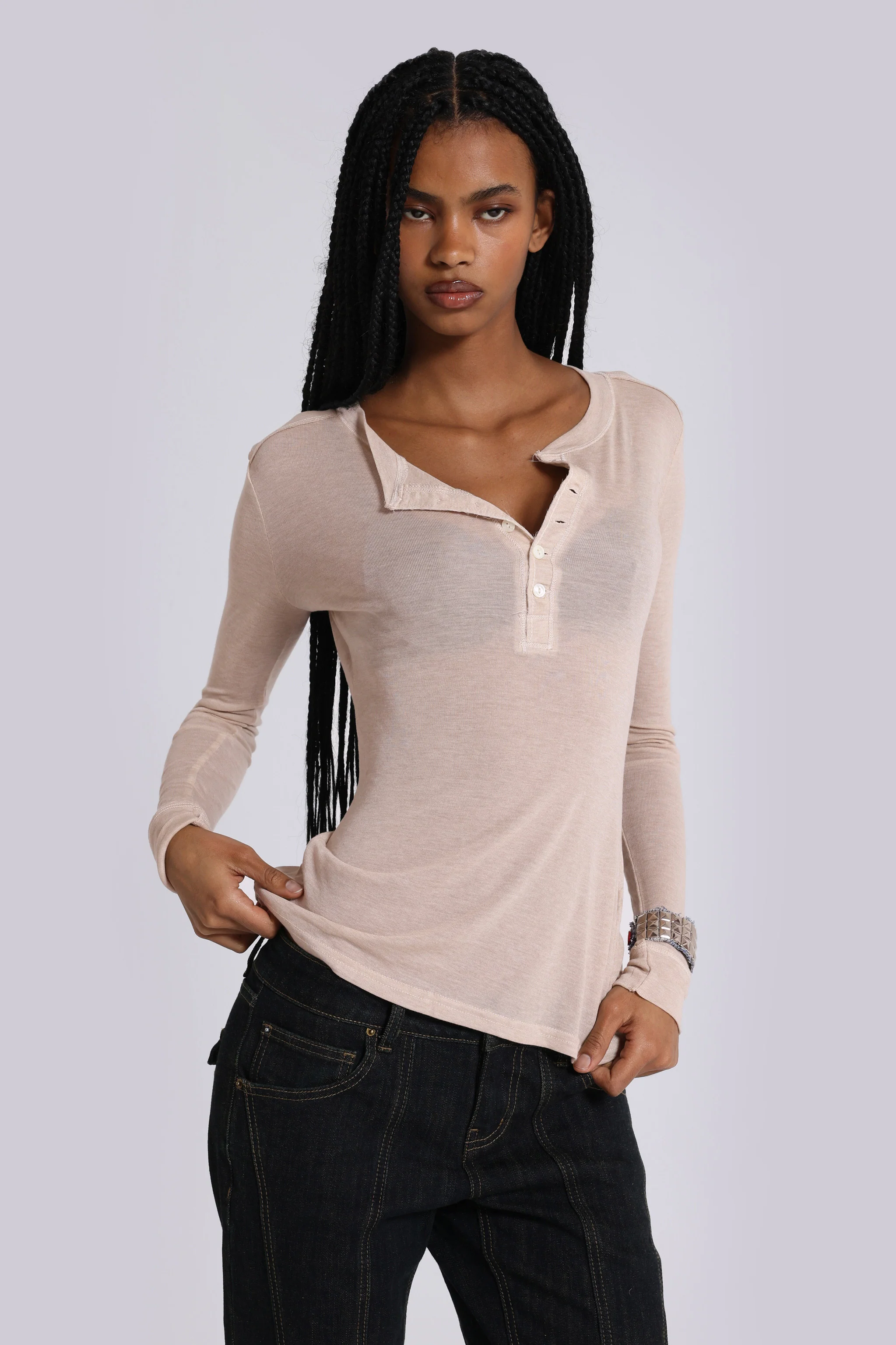 Oatmeal Haze Henley Top - Image 3