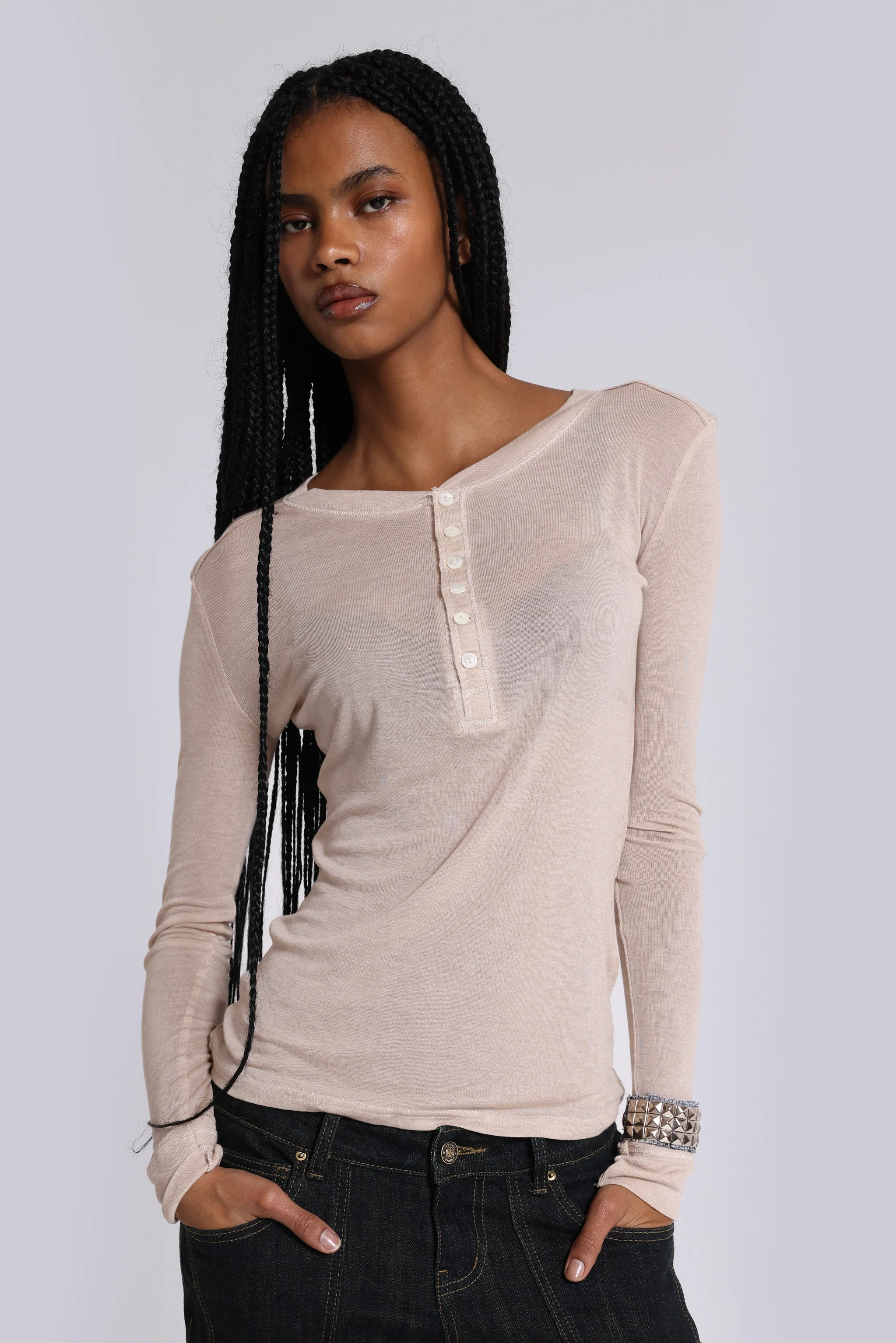 Oatmeal Haze Henley Top - Image 5