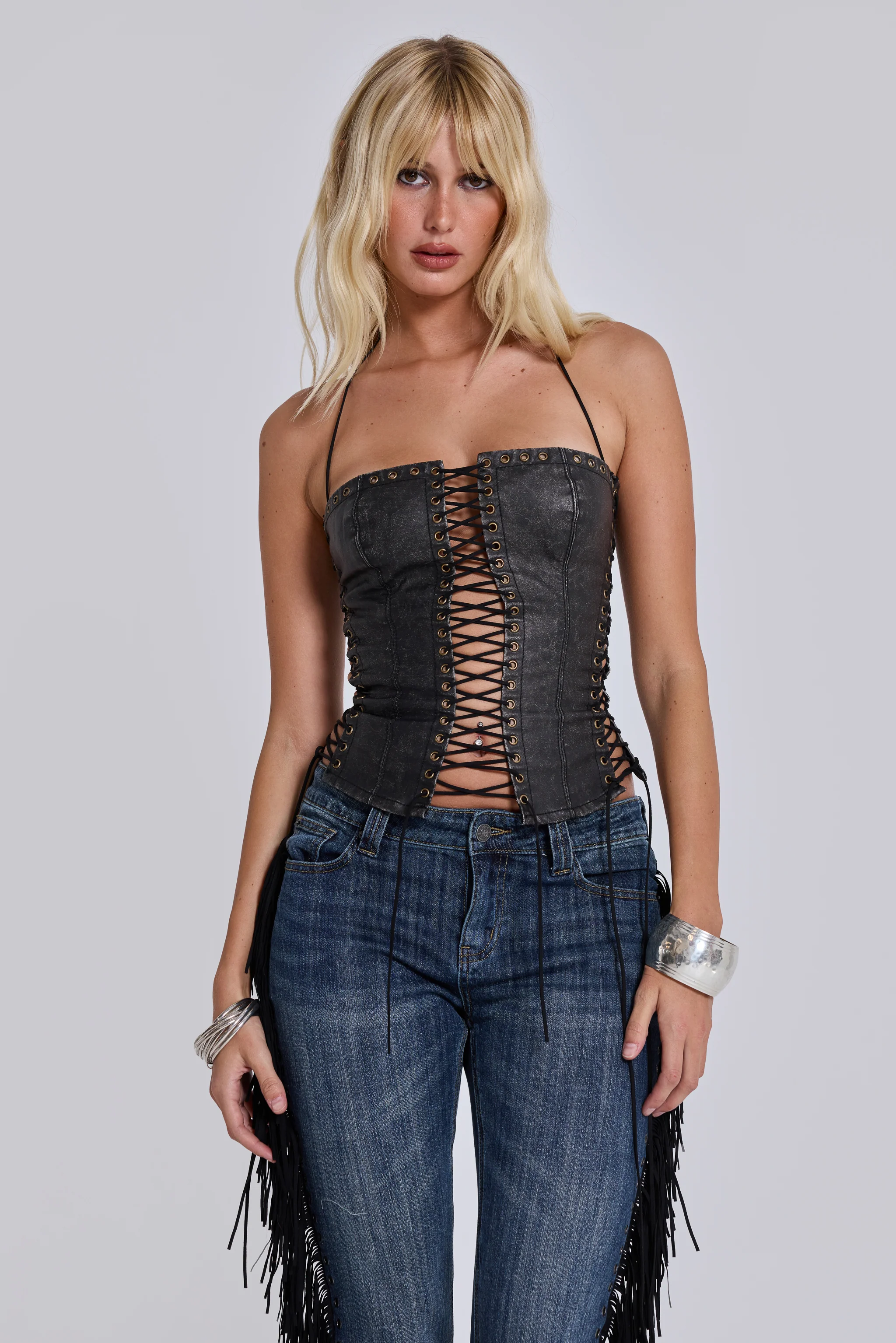 Odile Black Faux Leather Lace Up Corset - Image 13
