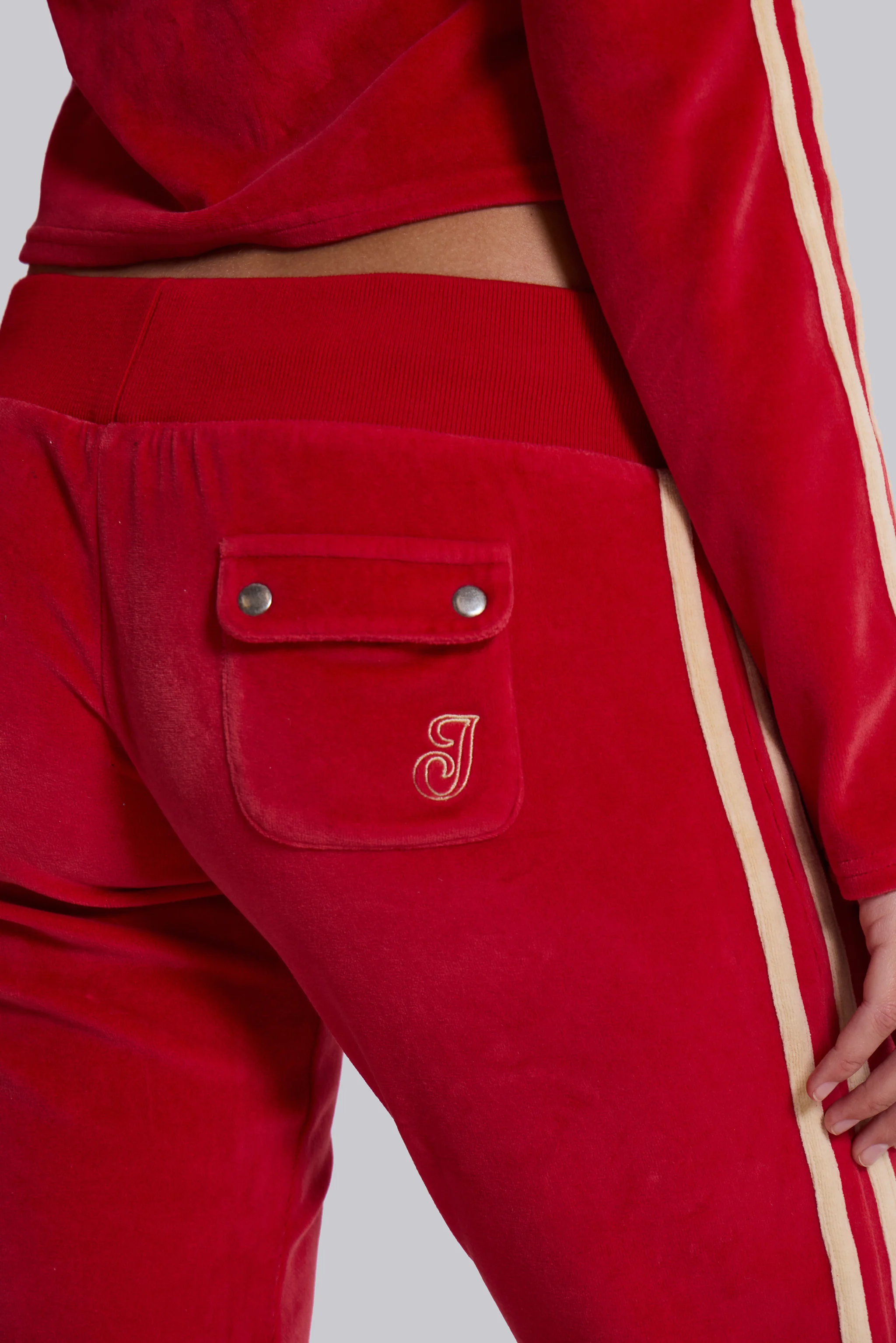 Red Three Velour Low-rise Bootcut Trousers - Image 3