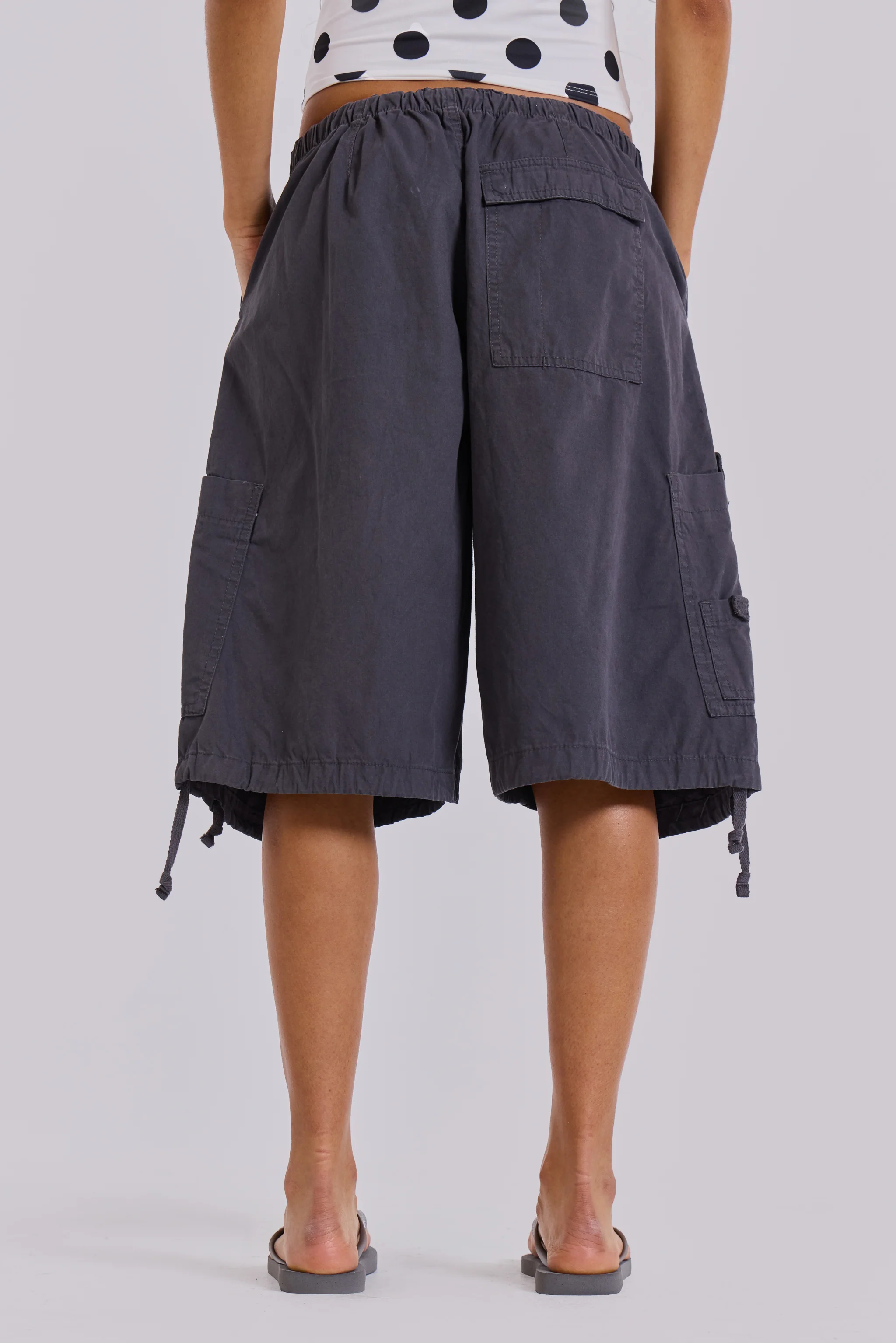 Vintage Grey Parachute Cargo Shorts - Image 4