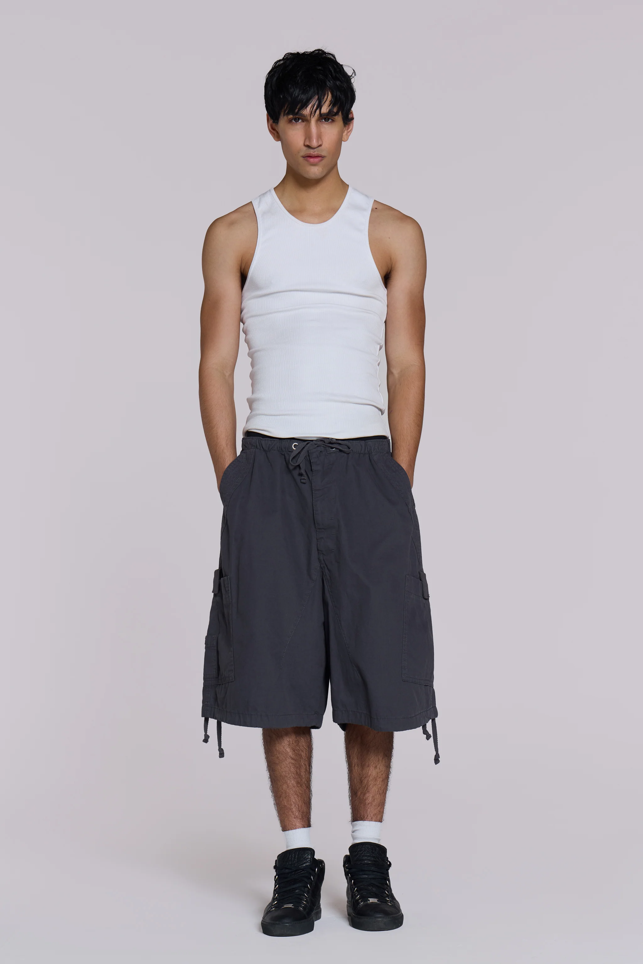 Vintage Grey Parachute Cargo Shorts - Image 3